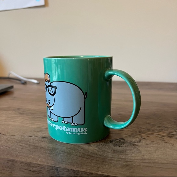 David and Goliath Hipsterpotamus Mug ~ 12 ounce ceramic ~ Green Hippo - Picture 2 of 8
